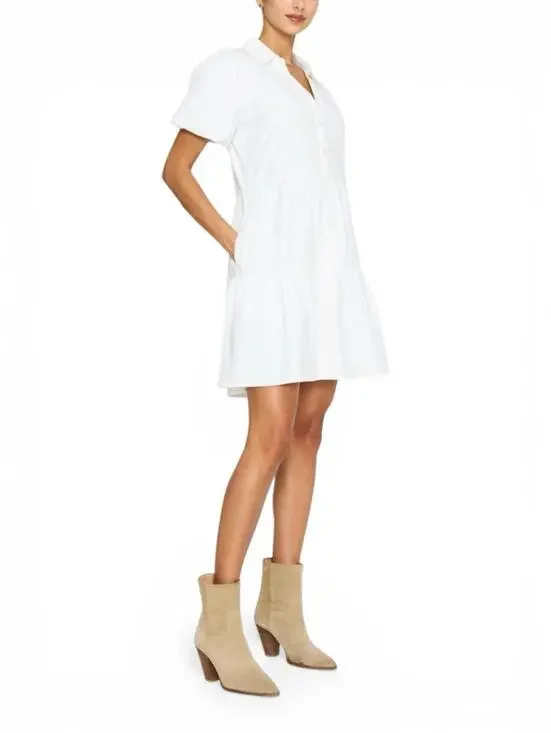Brochu Walker Havana Mini Dress Women’s Medium Ivory White Tiered Puff Sleeve - Picture 3 of 11